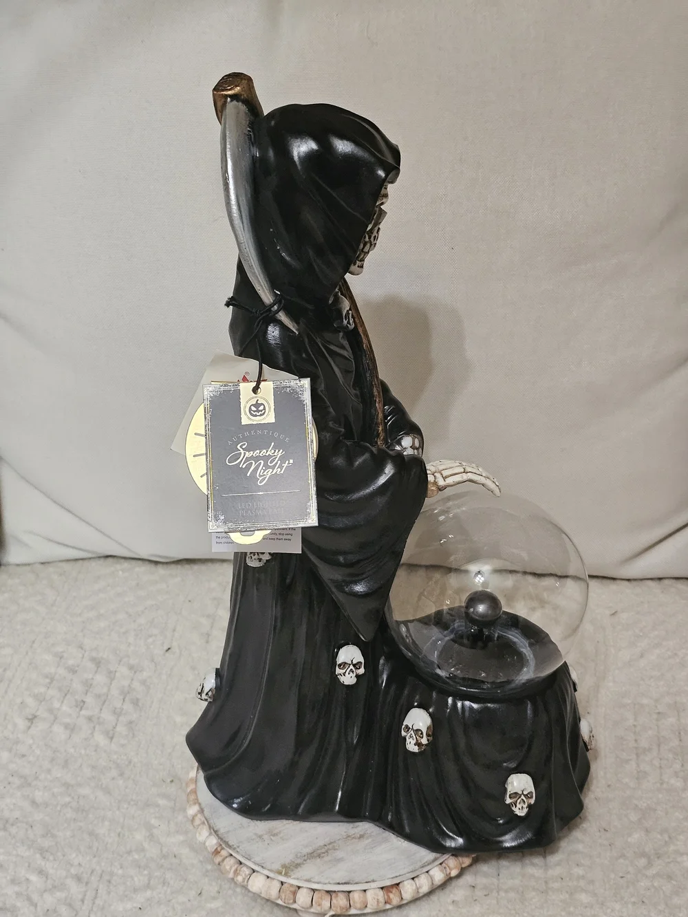 Grim Reaper Skull Crystal Ball Decor - Black Spooky Nights LED skull